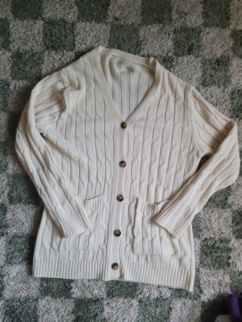 Classic Cream Cable Knit Button-Front Womens Cardigan